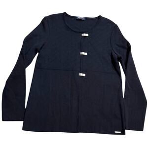 Saint James Cardigan Sweater Wool Womens Sz 6 Blue France Old Money Silver Clasp